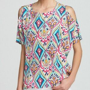 Lily Pulitzer Crown Jewels Trace Silk Cold Shoulder Top, Size M